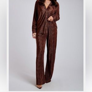 Meshki, Pleated Wide Leg Trouser and Top- Chocolate.